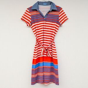 J.McLaughlin Striped Shirt Dress – Red/Blue Knit Polo Style – Women’s Size XS